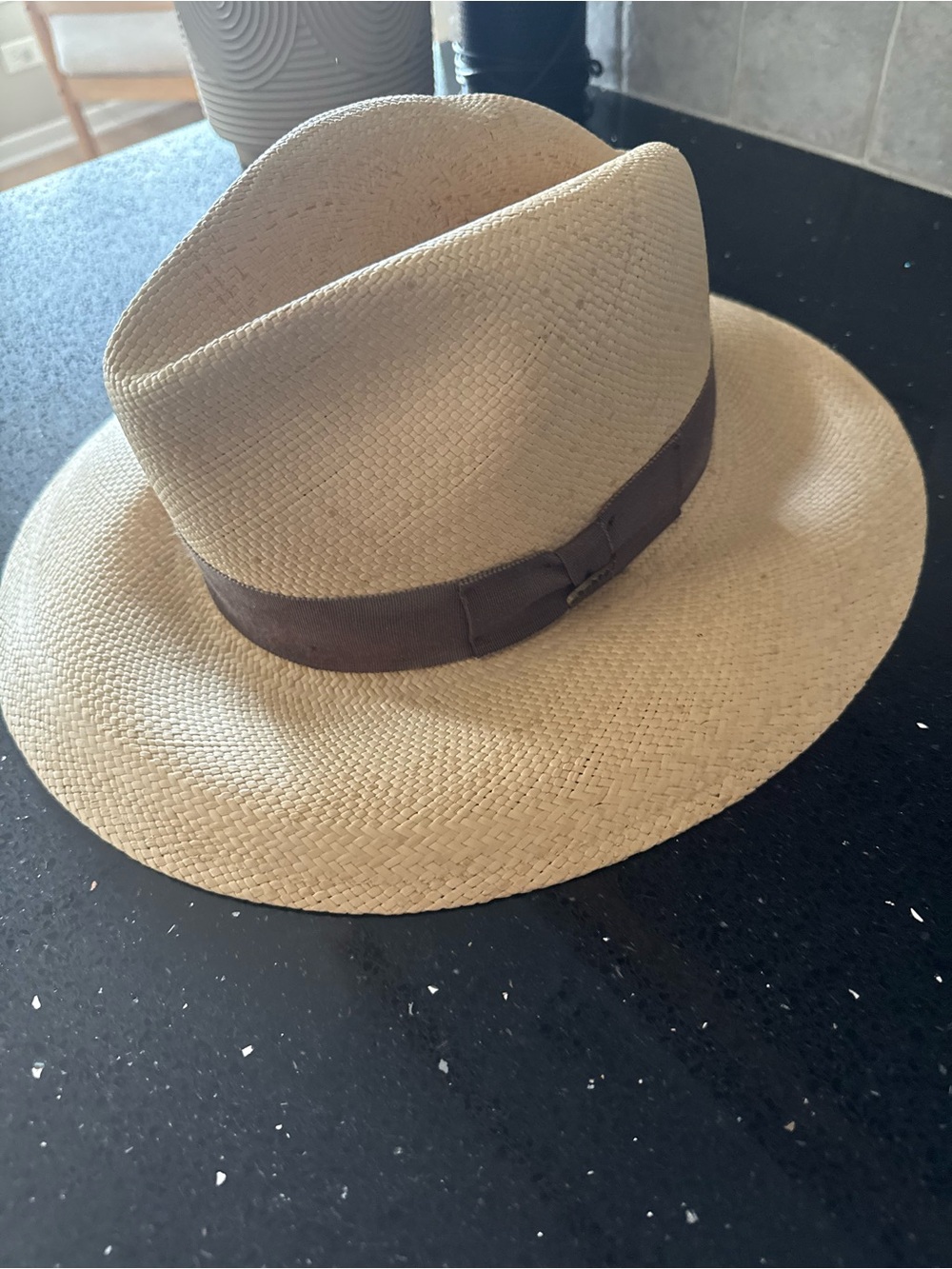 Orvis Genuine Panama Hat Large 7 1/4 Hand Woven Ecuador Straw Fedora Brown Band
